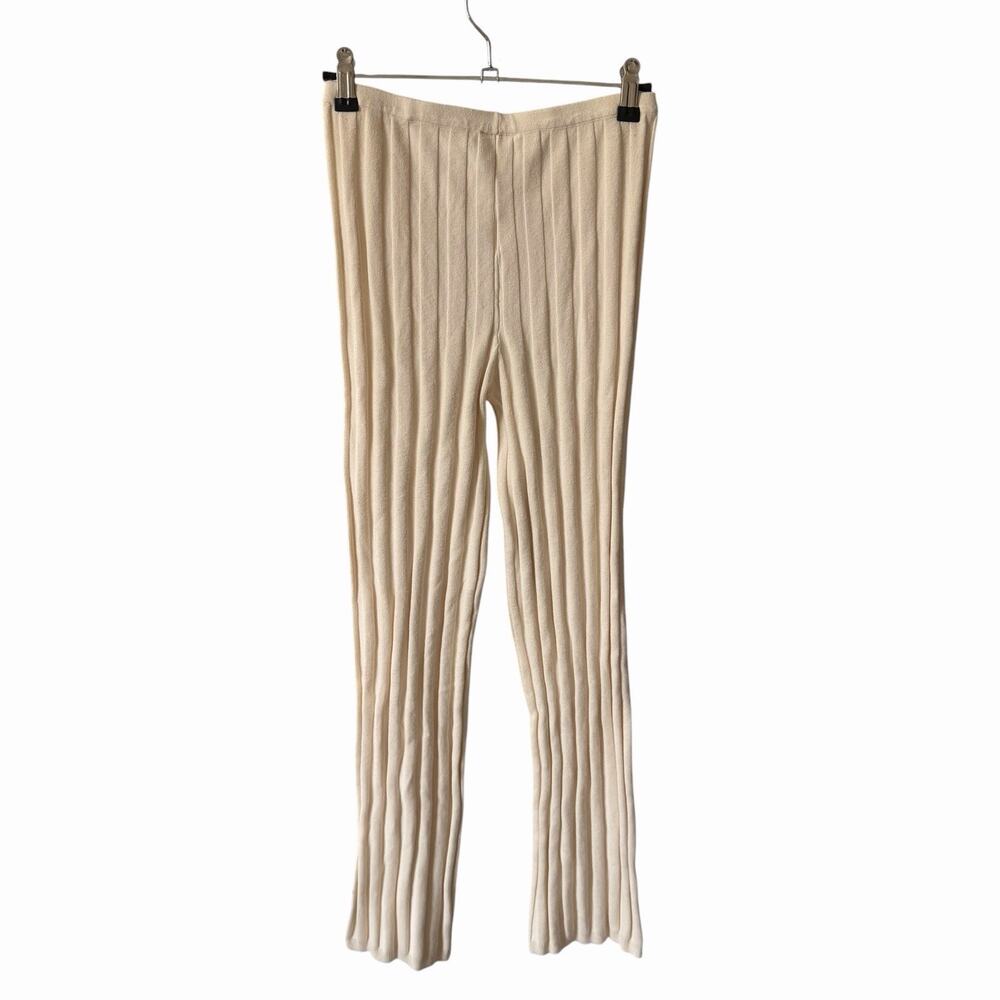 Find Me Now Womens Small Ribbed Pants Straight Leg Cream Ivory Lounge Casual - Picture 9 of 10